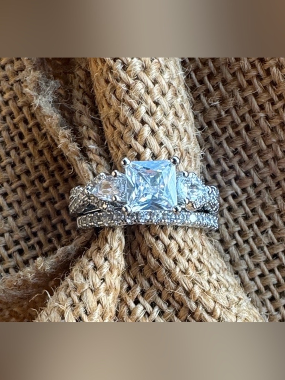 Classic Silver Bridal Ring Set Clear Stones Elegant Sparkle Size 6